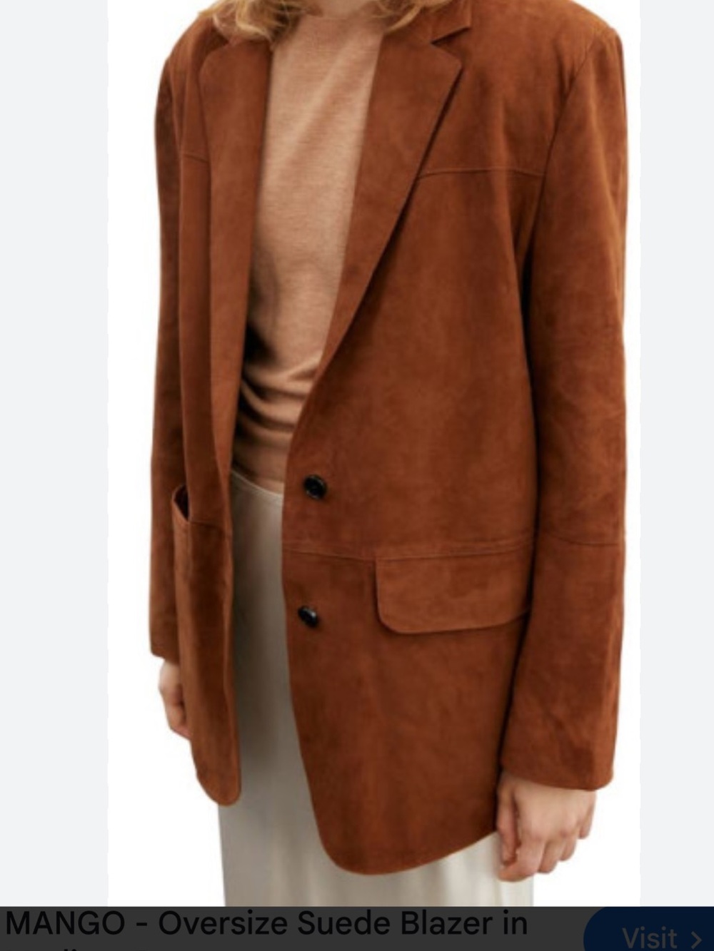 Mango Suede Leather Jacket in Cognac Brown
